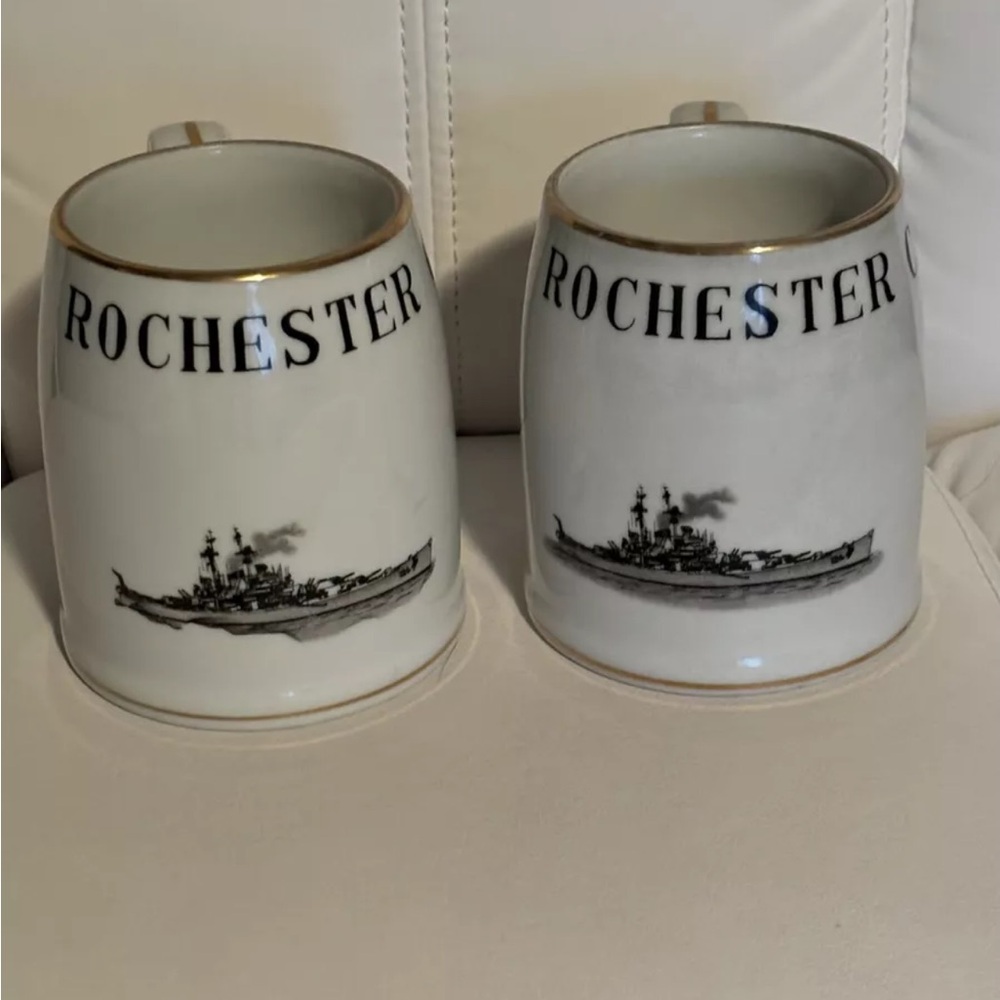 USS Rochester CA-124 Naval Ship Coffee Mug.-set of 2